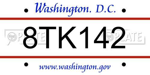 8TK142 District Of Columbia License Plate