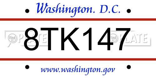 8TK147 District Of Columbia License Plate