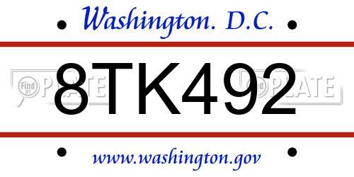 8TK492 District Of Columbia License Plate