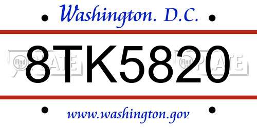 8TK5820 District Of Columbia License Plate