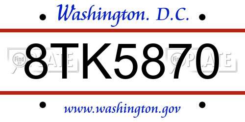 8TK5870 District Of Columbia License Plate