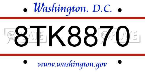 8TK8870 District Of Columbia License Plate