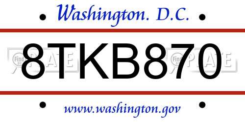 8TKB870 District Of Columbia License Plate