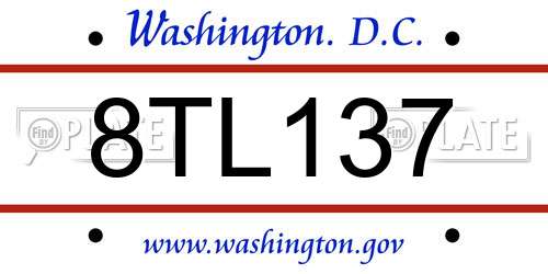 8TL137 District Of Columbia License Plate
