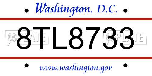 8TL8733 District Of Columbia License Plate