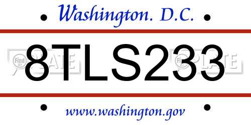 8TLS233 District Of Columbia License Plate