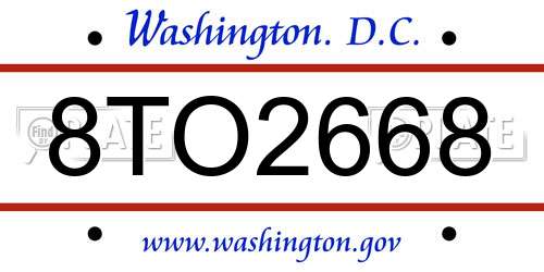 8TO2668 District Of Columbia License Plate