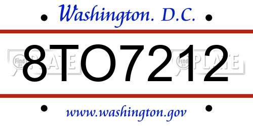8TO7212 District Of Columbia License Plate