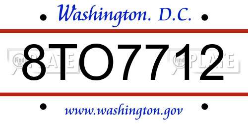 8TO7712 District Of Columbia License Plate