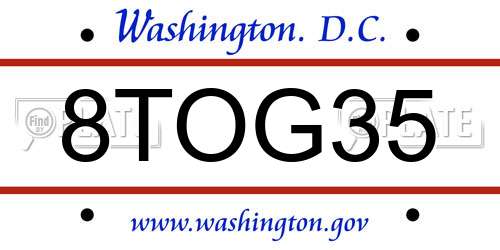 8TOG35 District Of Columbia License Plate