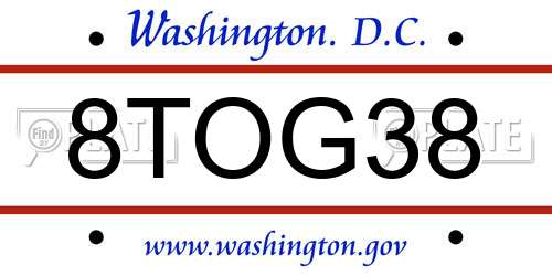 8TOG38 District Of Columbia License Plate