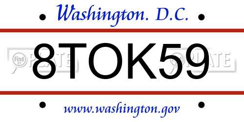 8TOK59 District Of Columbia License Plate