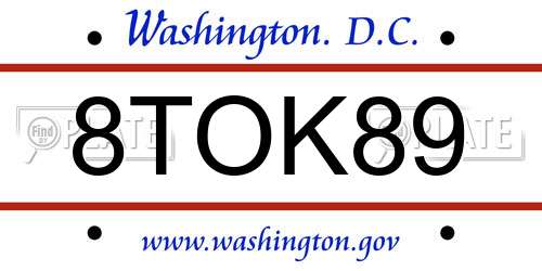 8TOK89 District Of Columbia License Plate