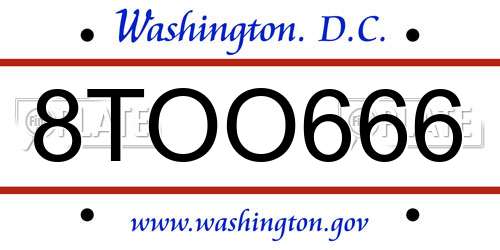 8TOO666 District Of Columbia License Plate