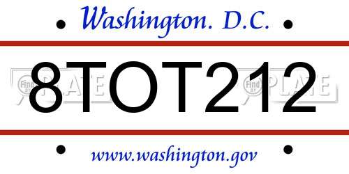 8TOT212 District Of Columbia License Plate