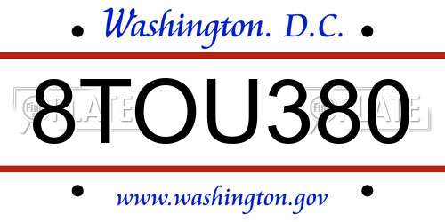 8TOU380 District Of Columbia License Plate