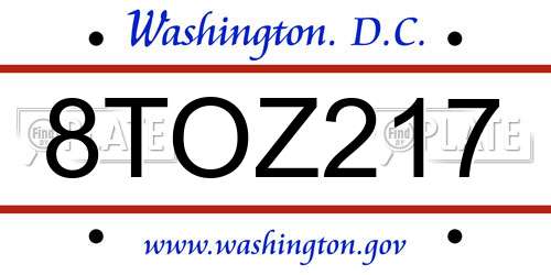 8TOZ217 District Of Columbia License Plate