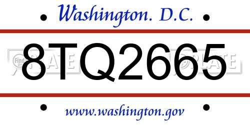 8TQ2665 District Of Columbia License Plate