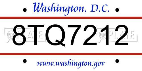 8TQ7212 District Of Columbia License Plate