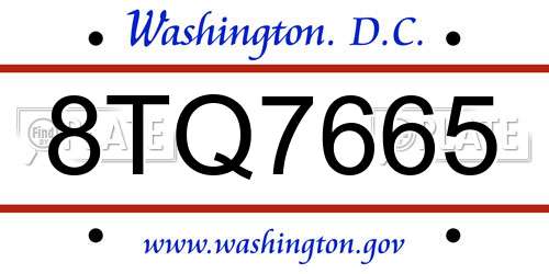 8TQ7665 District Of Columbia License Plate