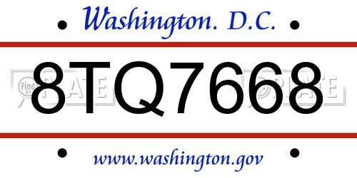 8TQ7668 District Of Columbia License Plate