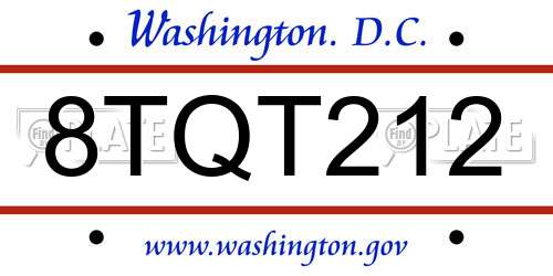 8TQT212 District Of Columbia License Plate