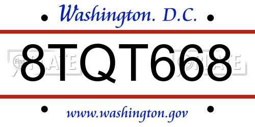 8TQT668 District Of Columbia License Plate