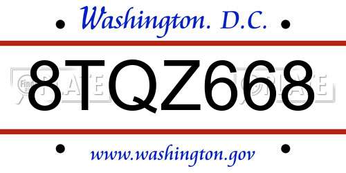 8TQZ668 District Of Columbia License Plate