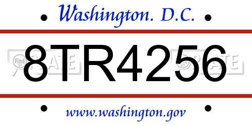 8TR4256 District Of Columbia License Plate