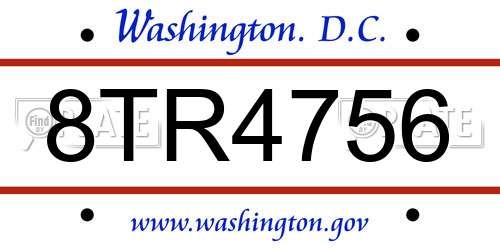 8TR4756 District Of Columbia License Plate