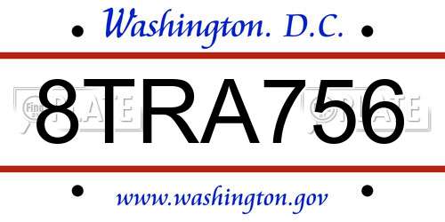 8TRA756 District Of Columbia License Plate