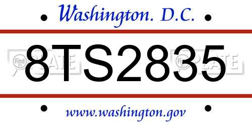 8TS2835 District Of Columbia License Plate