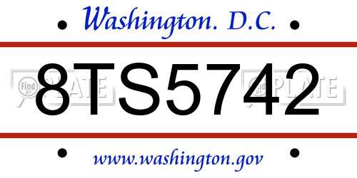 8TS5742 District Of Columbia License Plate