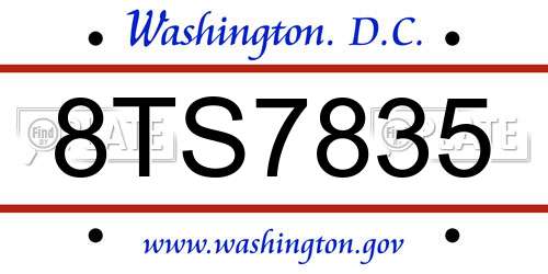 8TS7835 District Of Columbia License Plate