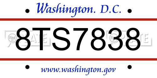8TS7838 District Of Columbia License Plate