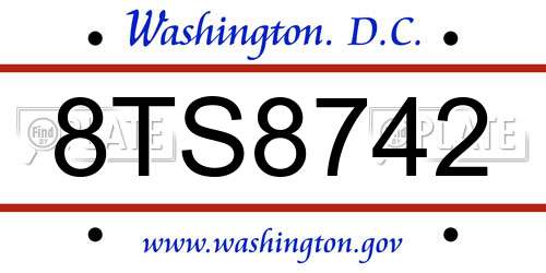 8TS8742 District Of Columbia License Plate