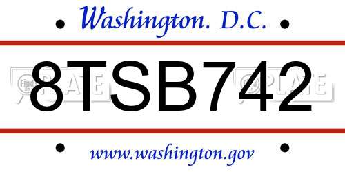 8TSB742 District Of Columbia License Plate