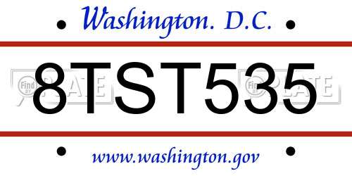 8TST535 District Of Columbia License Plate