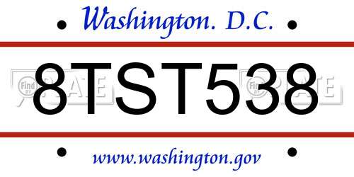 8TST538 District Of Columbia License Plate