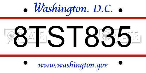 8TST835 District Of Columbia License Plate
