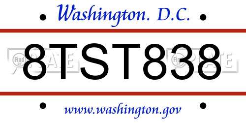 8TST838 District Of Columbia License Plate