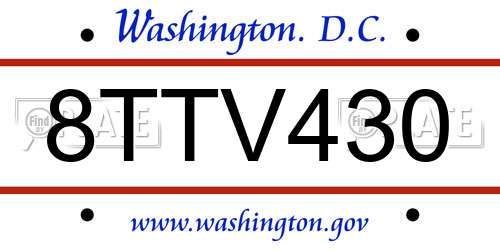 8TTV430 District Of Columbia License Plate