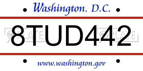 8TUD442 District Of Columbia License Plate