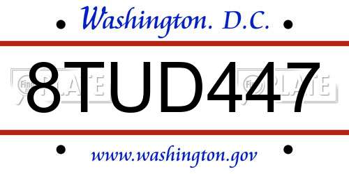 8TUD447 District Of Columbia License Plate