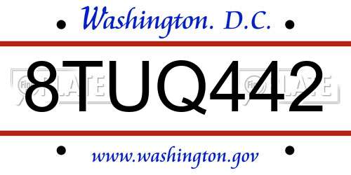 8TUQ442 District Of Columbia License Plate