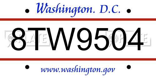 8TW9504 District Of Columbia License Plate