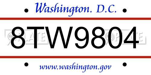 8TW9804 District Of Columbia License Plate