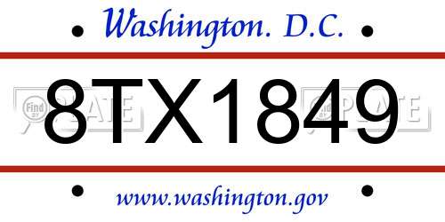 8TX1849 District Of Columbia License Plate