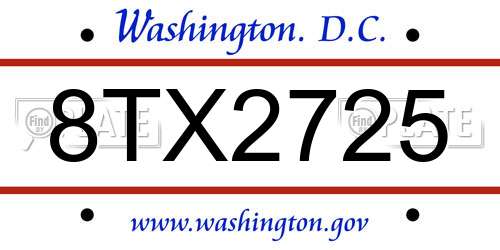 8TX2725 District Of Columbia License Plate
