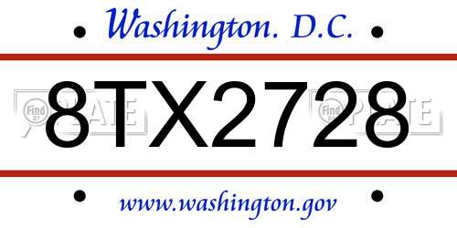 8TX2728 District Of Columbia License Plate